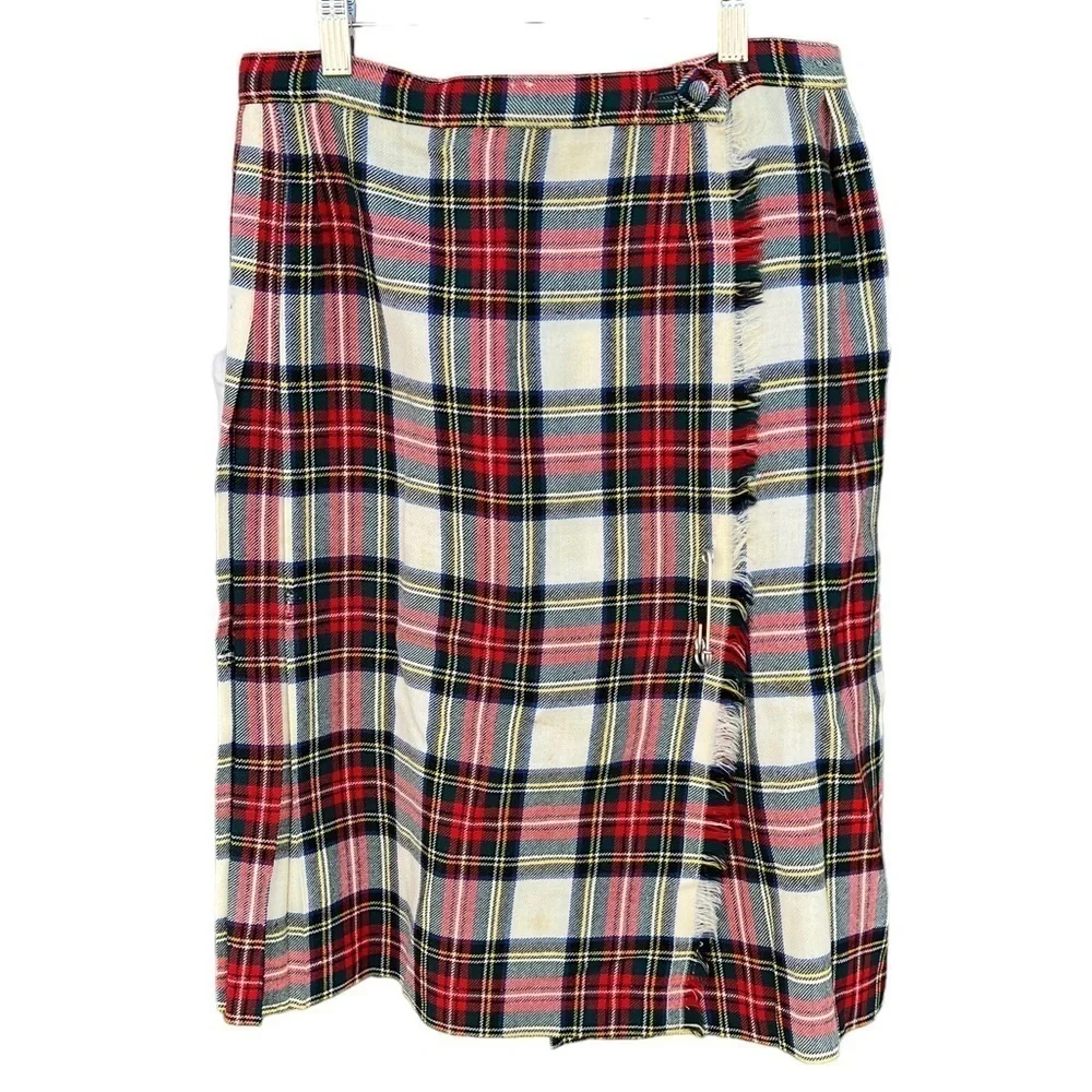 Vintage Canadian ILGWU Tartan Plaid Kilt Skirt Pleated Fringe Kilt Pin Size 4/6